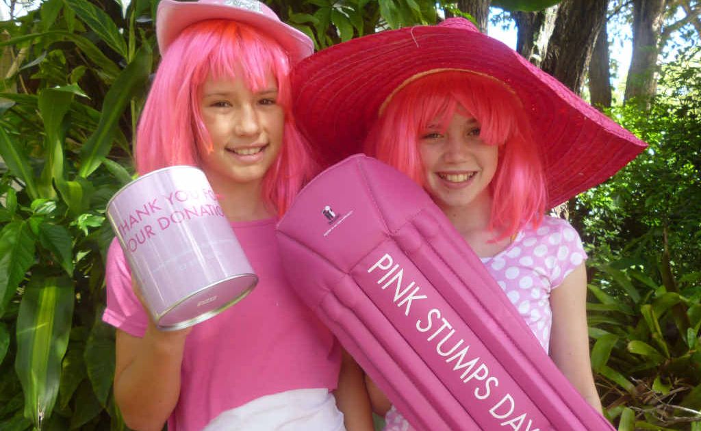 Felicity Preston and Jordanna Gilmore are ready for Pink Stumps Day at One Mile State School today. Felicity Preston and Jordanna Gilmore are ready for Pink Stumps Day at One Mile State School today.
